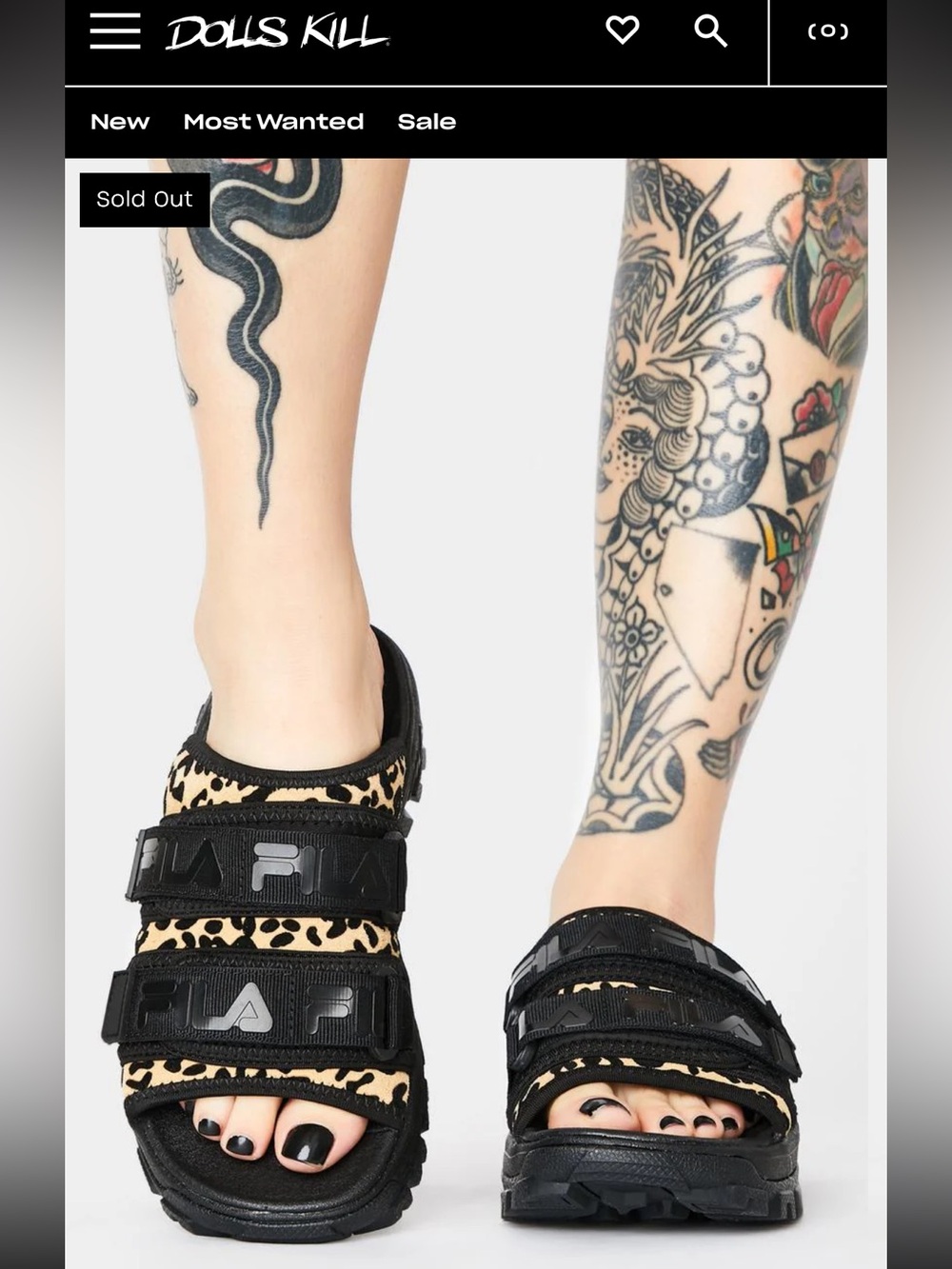 FILA Black and Leopard Print Platform Sandals